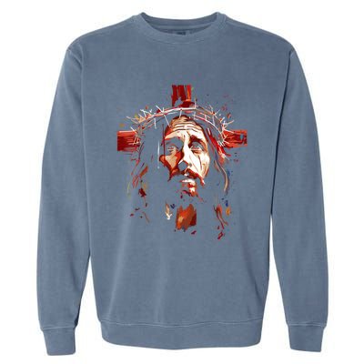 Jesus God Cross Christian Colorful Artwork Christian Faith Garment-Dyed Sweatshirt