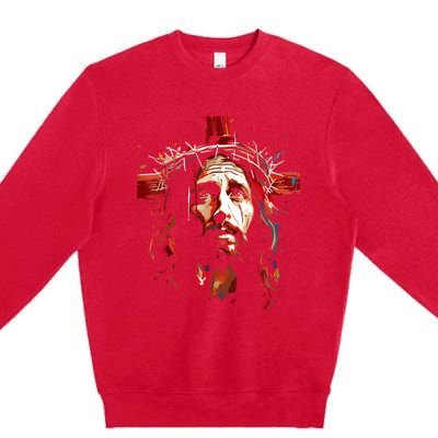 Jesus God Cross Christian Colorful Artwork Christian Faith Premium Crewneck Sweatshirt