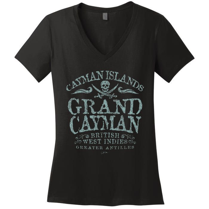 Jcombs Grand Cayman Cayman Islands Pirate Women's V-Neck T-Shirt