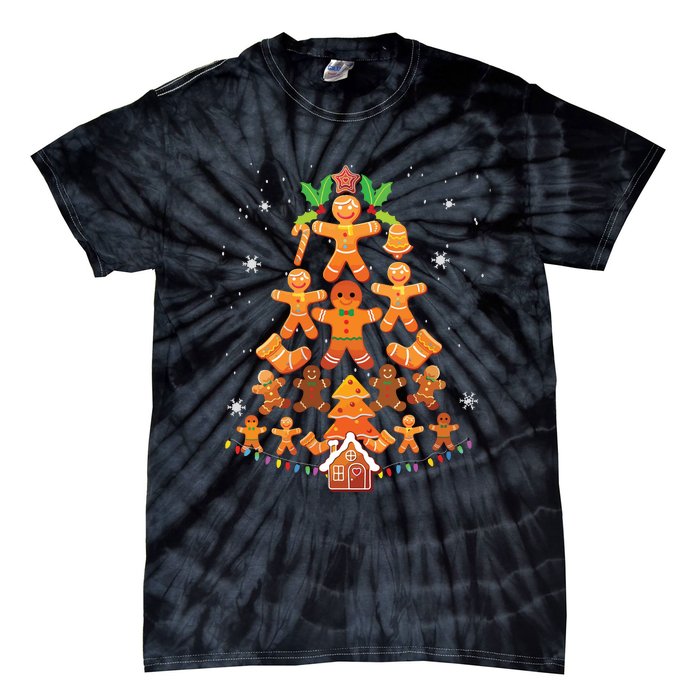 Jolly Gingerbread Christmas Tree Gingerbread Decor Tie-Dye T-Shirt