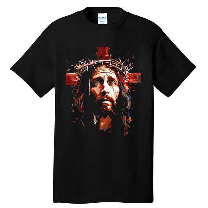 Jesus God Cross Christian Colorful Artwork Christian Faith Tall T-Shirt