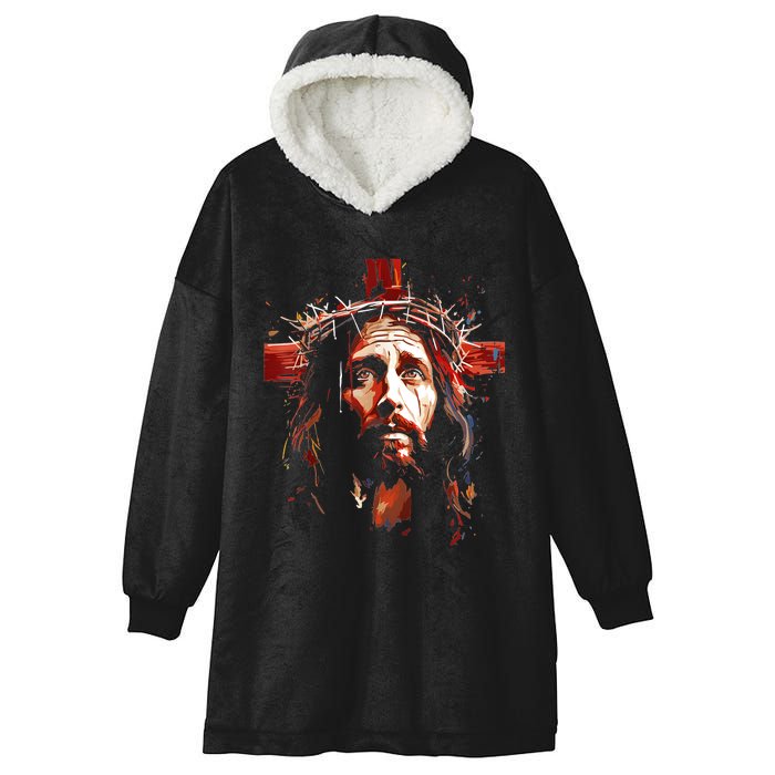 Jesus God Cross Christian Colorful Artwork Christian Faith Hooded Wearable Blanket