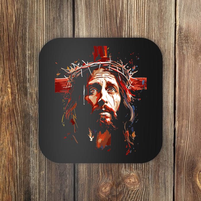 Jesus God Cross Christian Colorful Artwork Christian Faith Coaster