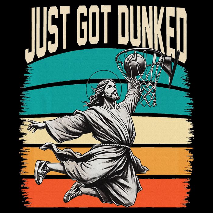 Just Got Dunked Jesus Dunking Baptism Playing Basketball Stripe Pom Pom Beanie