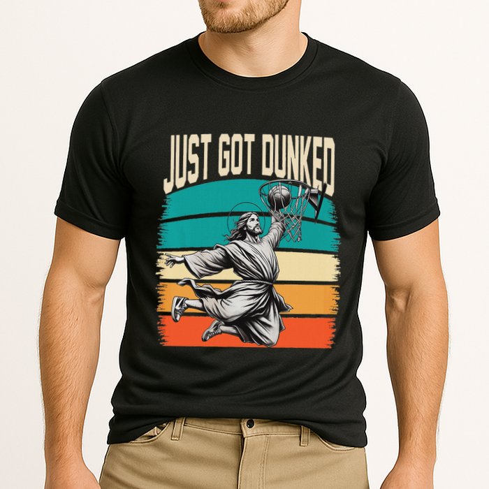 Just Got Dunked Jesus Dunking Baptism Playing Basketball Cooling Performance Crew T-Shirt