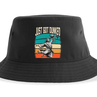 Just Got Dunked Jesus Dunking Baptism Playing Basketball Sustainable Bucket Hat