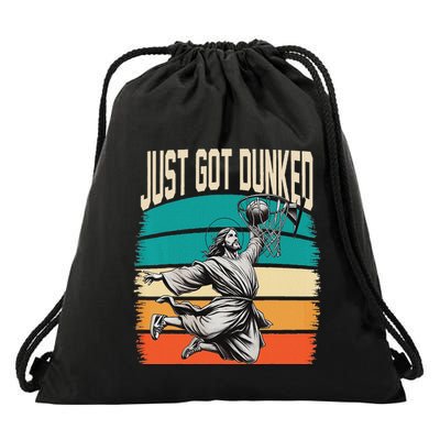 Just Got Dunked Jesus Dunking Baptism Playing Basketball Drawstring Bag