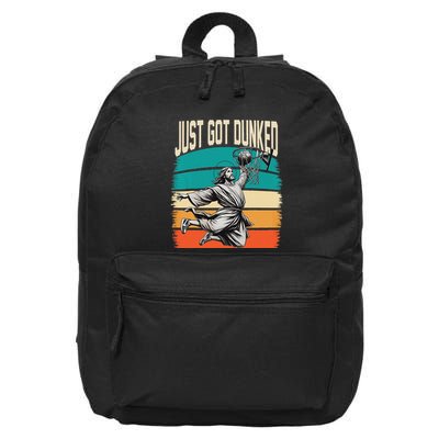 Just Got Dunked Jesus Dunking Baptism Playing Basketball 16 in Basic Backpack