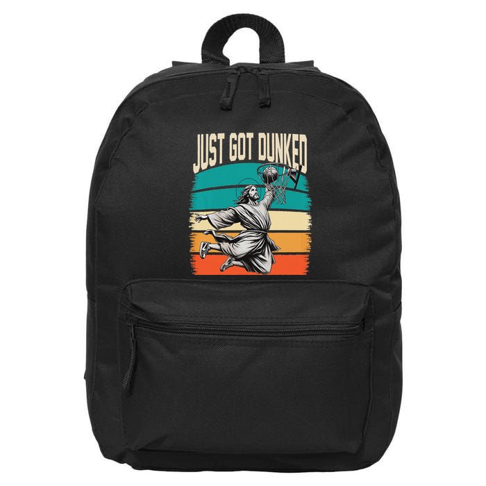 Just Got Dunked Jesus Dunking Baptism Playing Basketball 16 in Basic Backpack