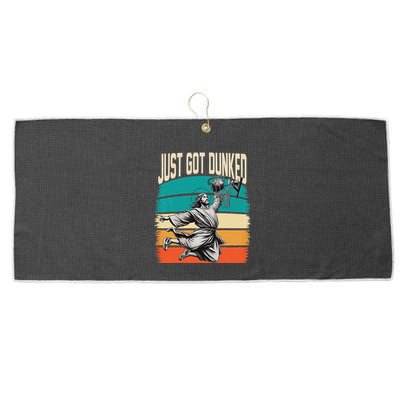 Just Got Dunked Jesus Dunking Baptism Playing Basketball Large Microfiber Waffle Golf Towel