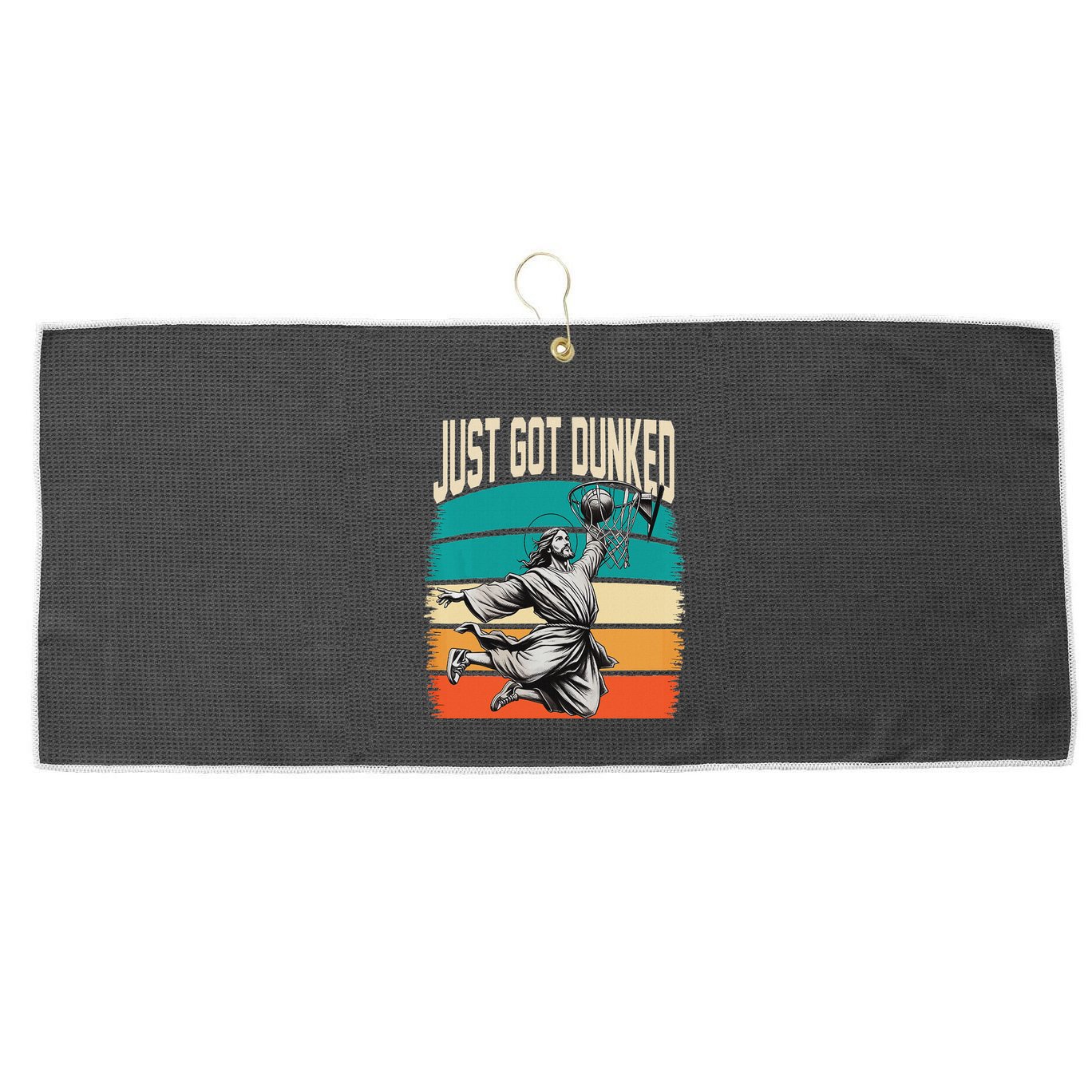 Just Got Dunked Jesus Dunking Baptism Playing Basketball Large Microfiber Waffle Golf Towel