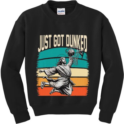 Just Got Dunked Jesus Dunking Baptism Playing Basketball Kids Sweatshirt