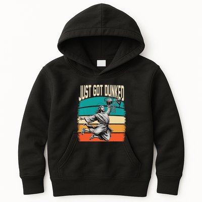 Just Got Dunked Jesus Dunking Baptism Playing Basketball Kids Hoodie
