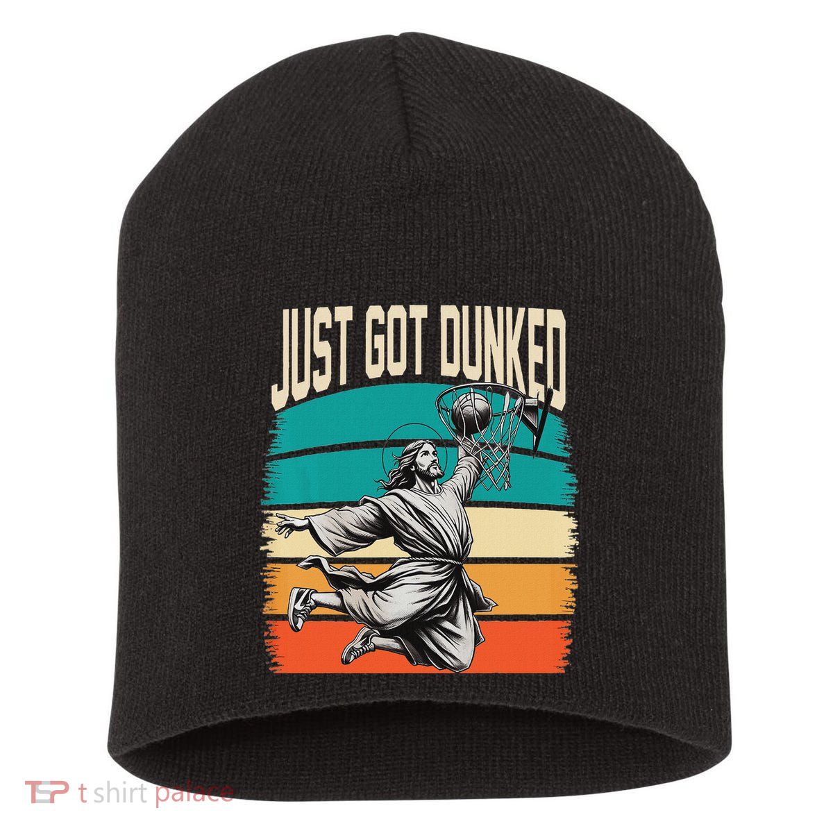Just Got Dunked Jesus Dunking Baptism Playing Basketball Short Acrylic Beanie
