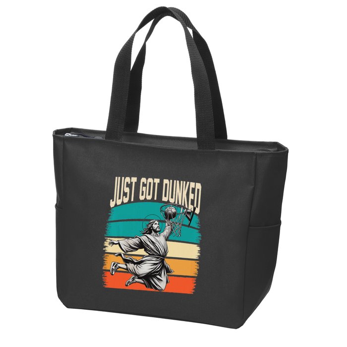 Just Got Dunked Jesus Dunking Baptism Playing Basketball Zip Tote Bag