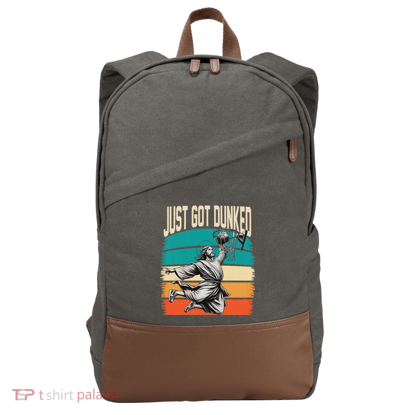 Just Got Dunked Jesus Dunking Baptism Playing Basketball Cotton Canvas Backpack