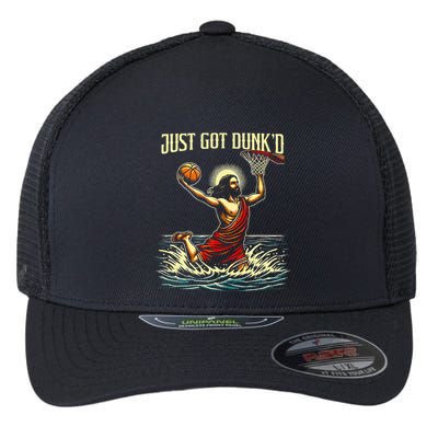 Just Got Dunked Jesus Dunking Baptism Playing Basketball Flexfit Unipanel Trucker Cap