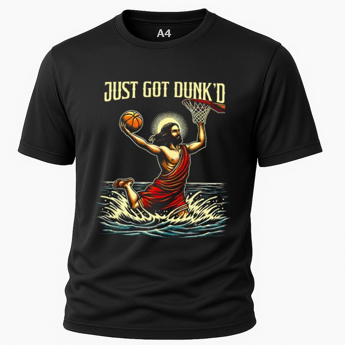 Just Got Dunked Jesus Dunking Baptism Playing Basketball Cooling Performance Crew T-Shirt