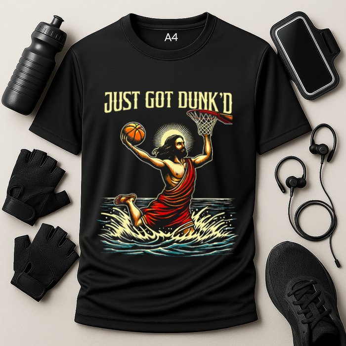 Just Got Dunked Jesus Dunking Baptism Playing Basketball Cooling Performance Crew T-Shirt
