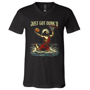 Just Got Dunked Jesus Dunking Baptism Playing Basketball V-Neck T-Shirt