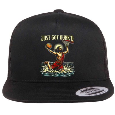 Just Got Dunked Jesus Dunking Baptism Playing Basketball Flat Bill Trucker Hat
