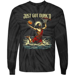 Just Got Dunked Jesus Dunking Baptism Playing Basketball Tie-Dye Long Sleeve Shirt