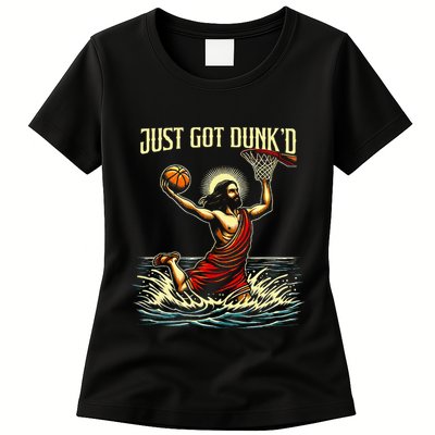 Just Got Dunked Jesus Dunking Baptism Playing Basketball Womens T-Shirt
