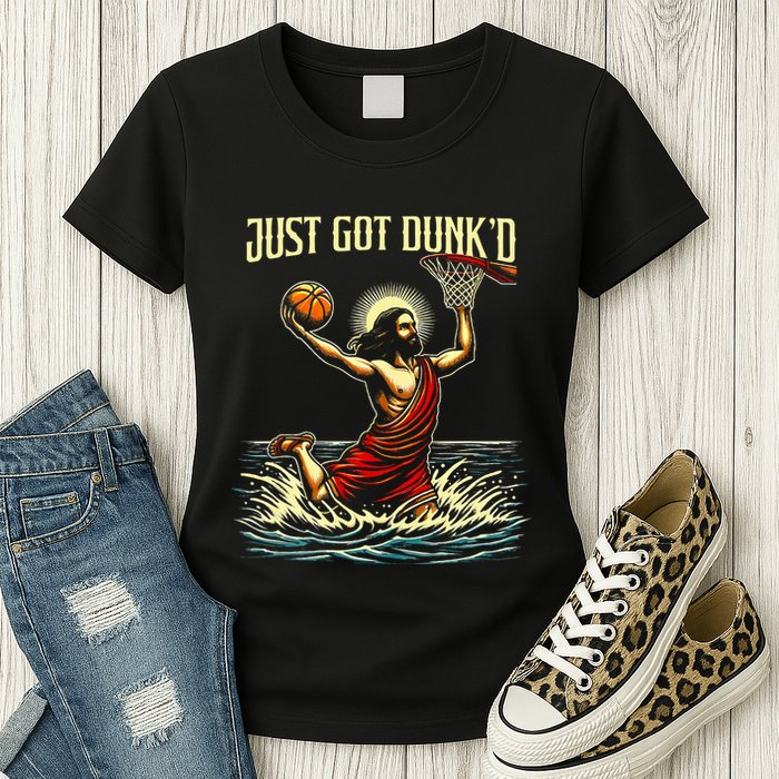 Just Got Dunked Jesus Dunking Baptism Playing Basketball Womens T-Shirt
