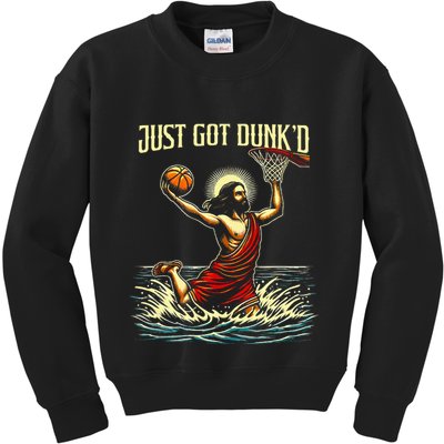 Just Got Dunked Jesus Dunking Baptism Playing Basketball Kids Sweatshirt
