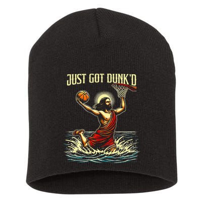 Just Got Dunked Jesus Dunking Baptism Playing Basketball Short Acrylic Beanie