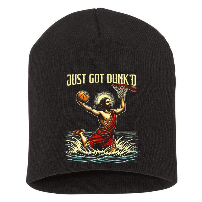 Just Got Dunked Jesus Dunking Baptism Playing Basketball Short Acrylic Beanie