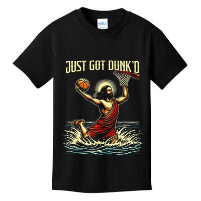 Just Got Dunked Jesus Dunking Baptism Playing Basketball Kids T-Shirt