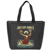 Just Got Dunked Jesus Dunking Baptism Playing Basketball Zip Tote Bag