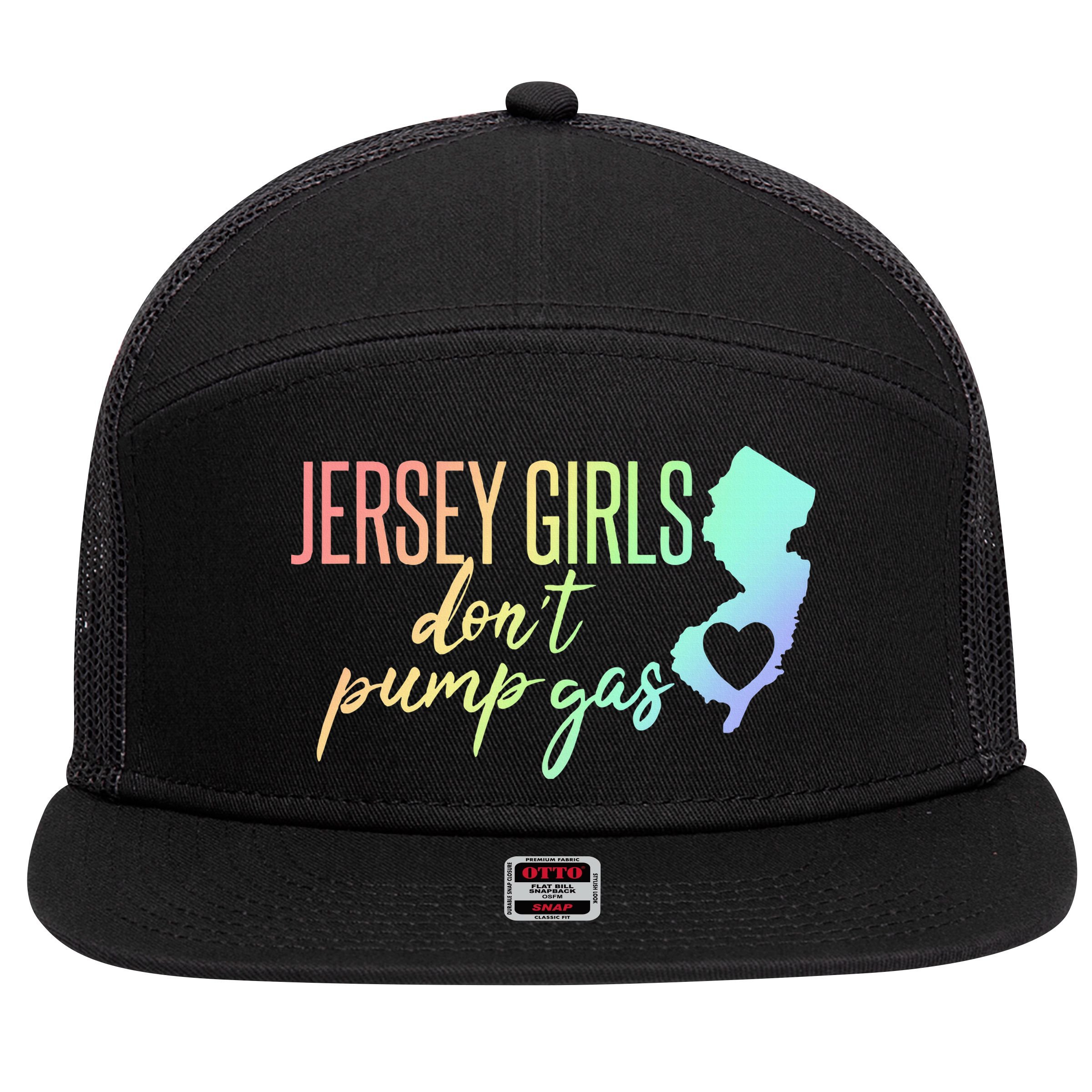 Jersey Girl Dont Pump Gas State Heart 7 Panel Mesh Trucker Snapback Hat