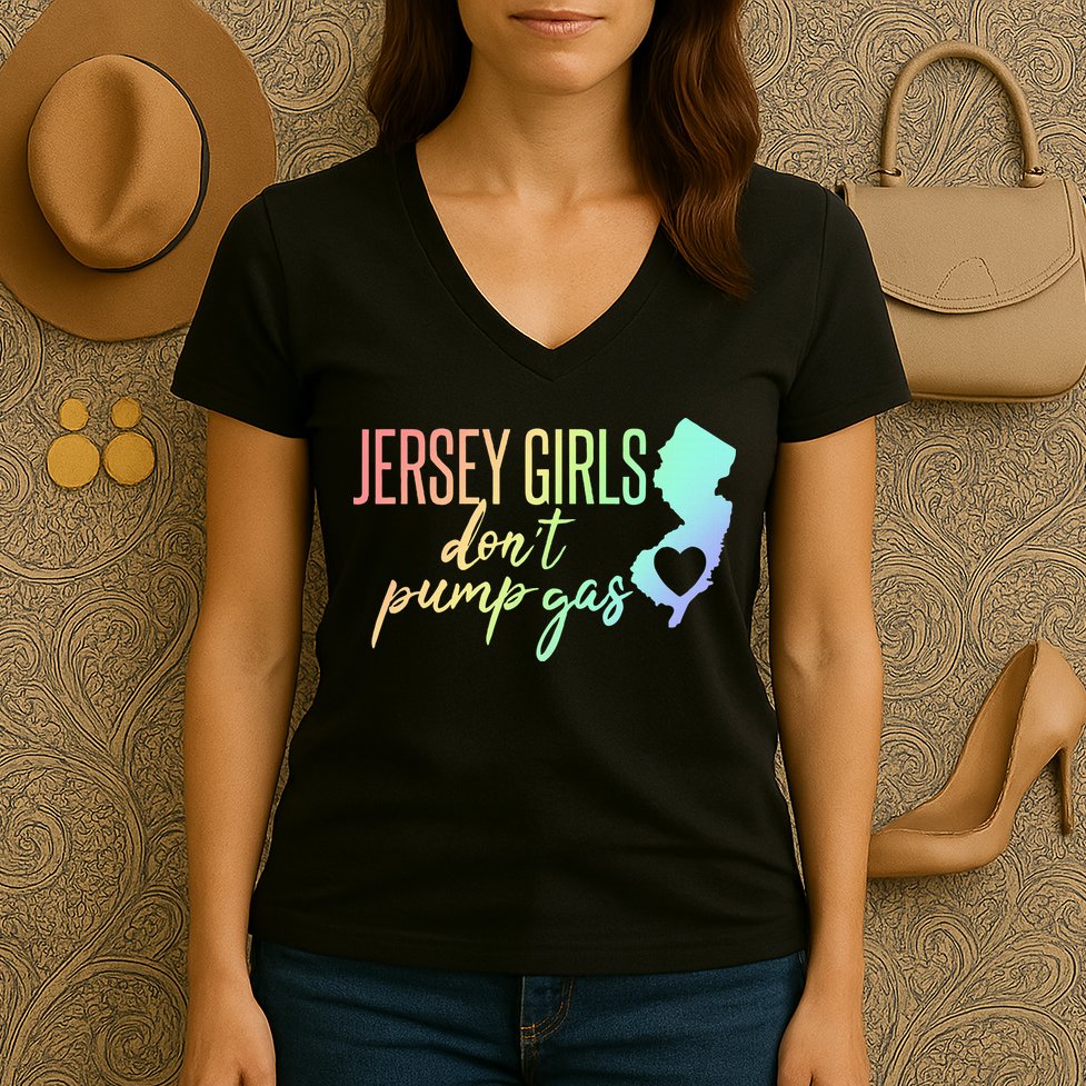 Jersey Girl Dont Pump Gas State Heart Women's V-Neck T-Shirt