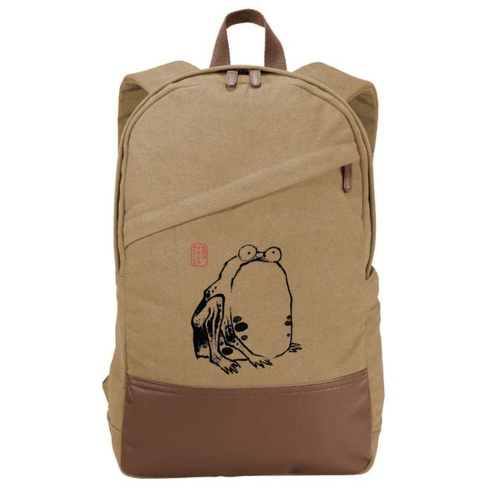 Japanese Grumpy Frog Ukiyoe Anime Japanese Cotton Canvas Backpack