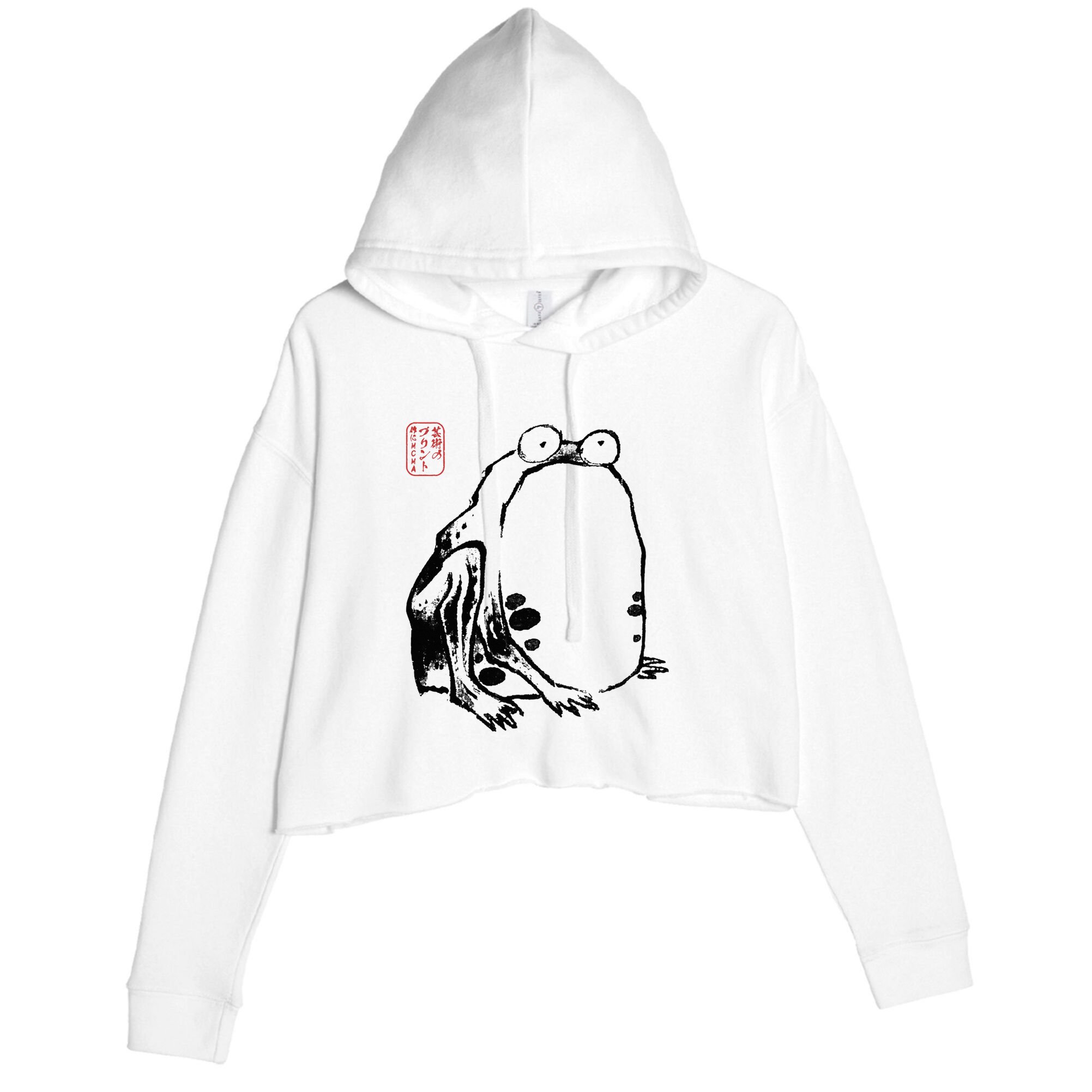Japanese Grumpy Frog Ukiyoe Anime Japanese Crop Fleece Hoodie