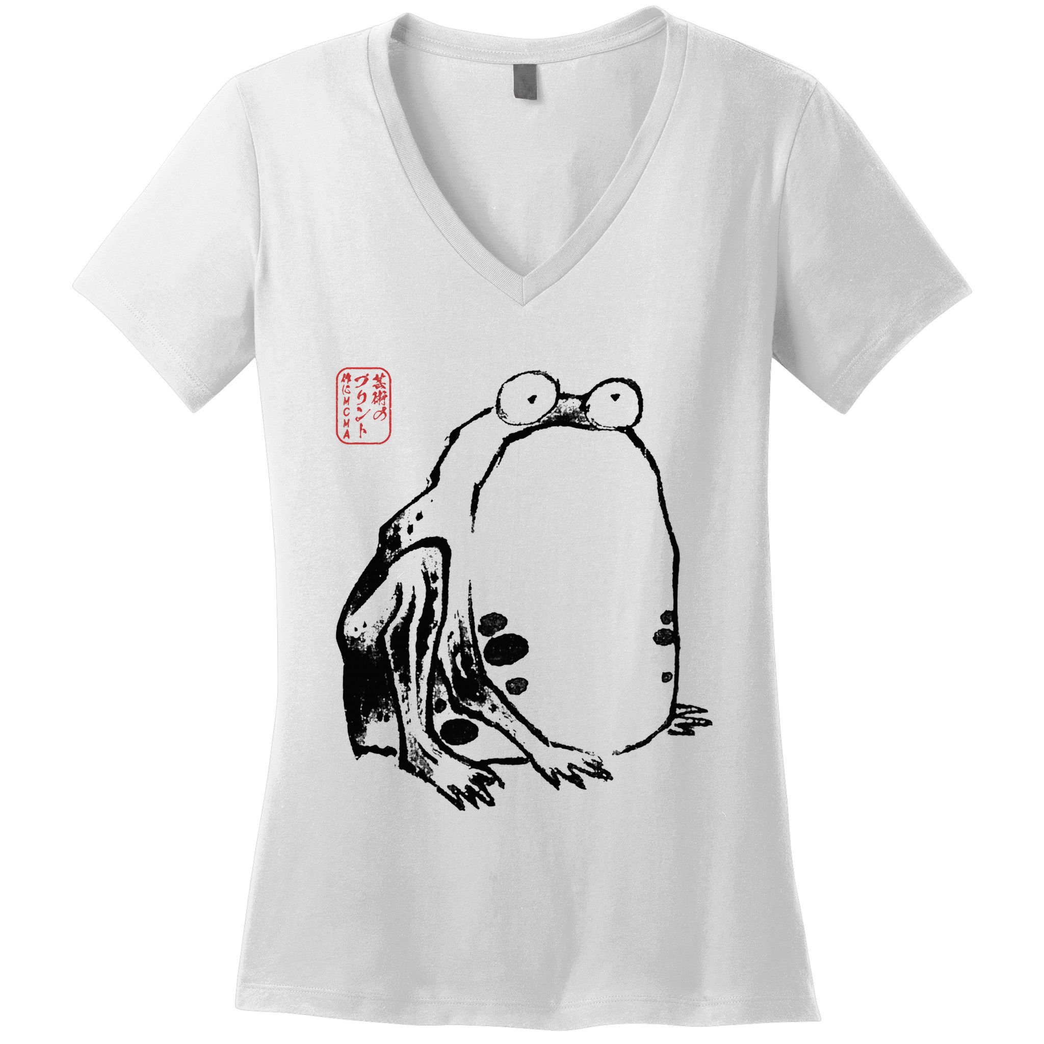 Japanese Grumpy Frog Ukiyoe Anime Japanese Women's V-Neck T-Shirt