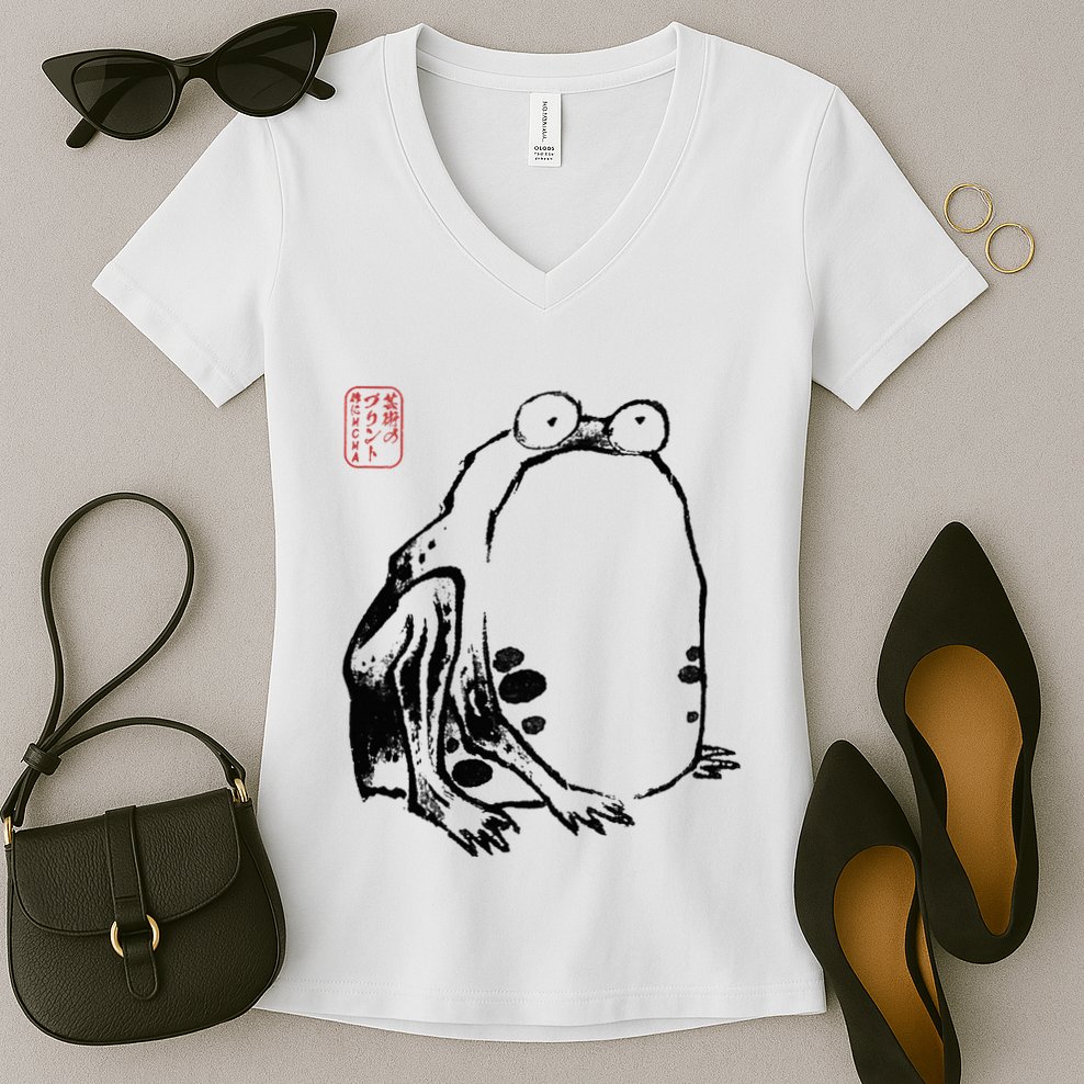 Japanese Grumpy Frog Ukiyoe Anime Japanese Women's V-Neck T-Shirt