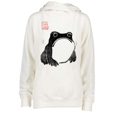 Japanese Grumpy Frog Toad Unimpressed Animal Funny Chubby Womens Funnel Neck Pullover Hood