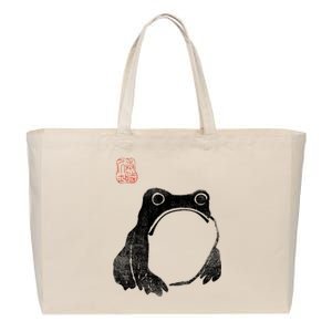 Japanese Grumpy Frog Toad Unimpressed Animal Funny Chubby Cotton Canvas Jumbo Tote