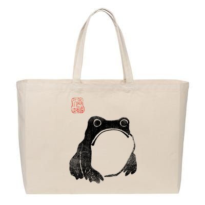 Japanese Grumpy Frog Toad Unimpressed Animal Funny Chubby Cotton Canvas Jumbo Tote