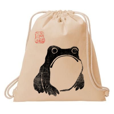 Japanese Grumpy Frog Toad Unimpressed Animal Funny Chubby Drawstring Bag