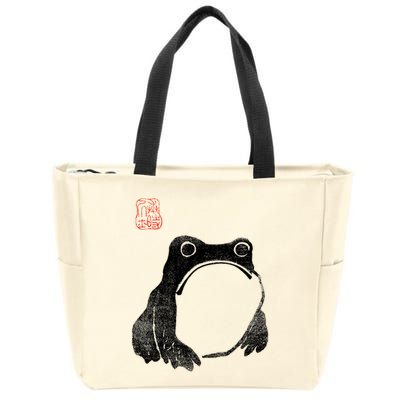 Japanese Grumpy Frog Toad Unimpressed Animal Funny Chubby Zip Tote Bag