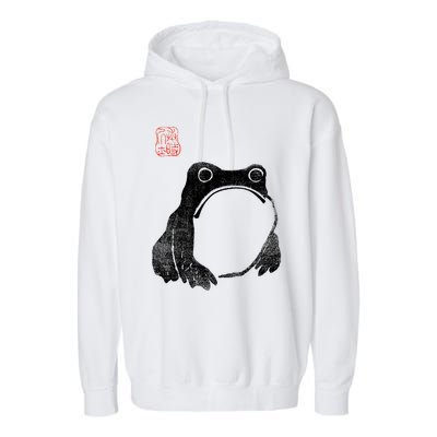 Japanese Grumpy Frog Toad Unimpressed Animal Funny Chubby Garment-Dyed Fleece Hoodie