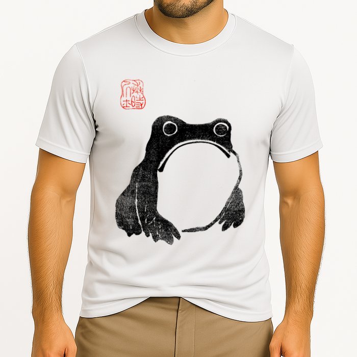 Japanese Grumpy Frog Toad Unimpressed Animal Funny Chubby Cooling Performance Crew T-Shirt