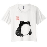 Japanese Grumpy Frog Toad Unimpressed Animal Funny Chubby Women's Crop Top Tee