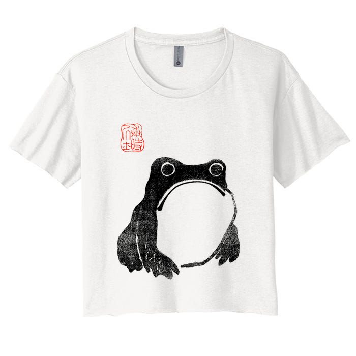 Japanese Grumpy Frog Toad Unimpressed Animal Funny Chubby Women's Crop Top Tee