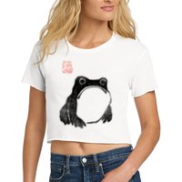 Japanese Grumpy Frog Toad Unimpressed Animal Funny Chubby Women's Crop Top Tee