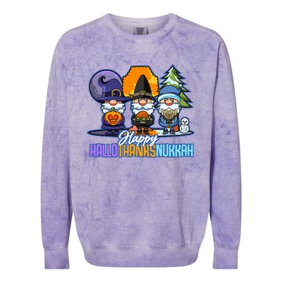 Jew Gnomes Halloween Thanksgiving Hanukkah HalloThanksNukkah Colorblast Crewneck Sweatshirt